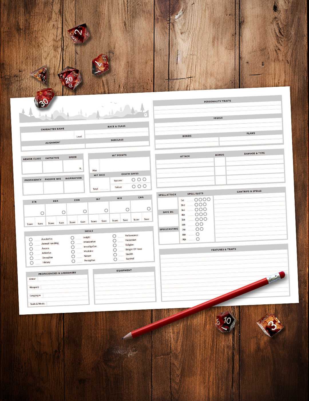 5e character sheet printable