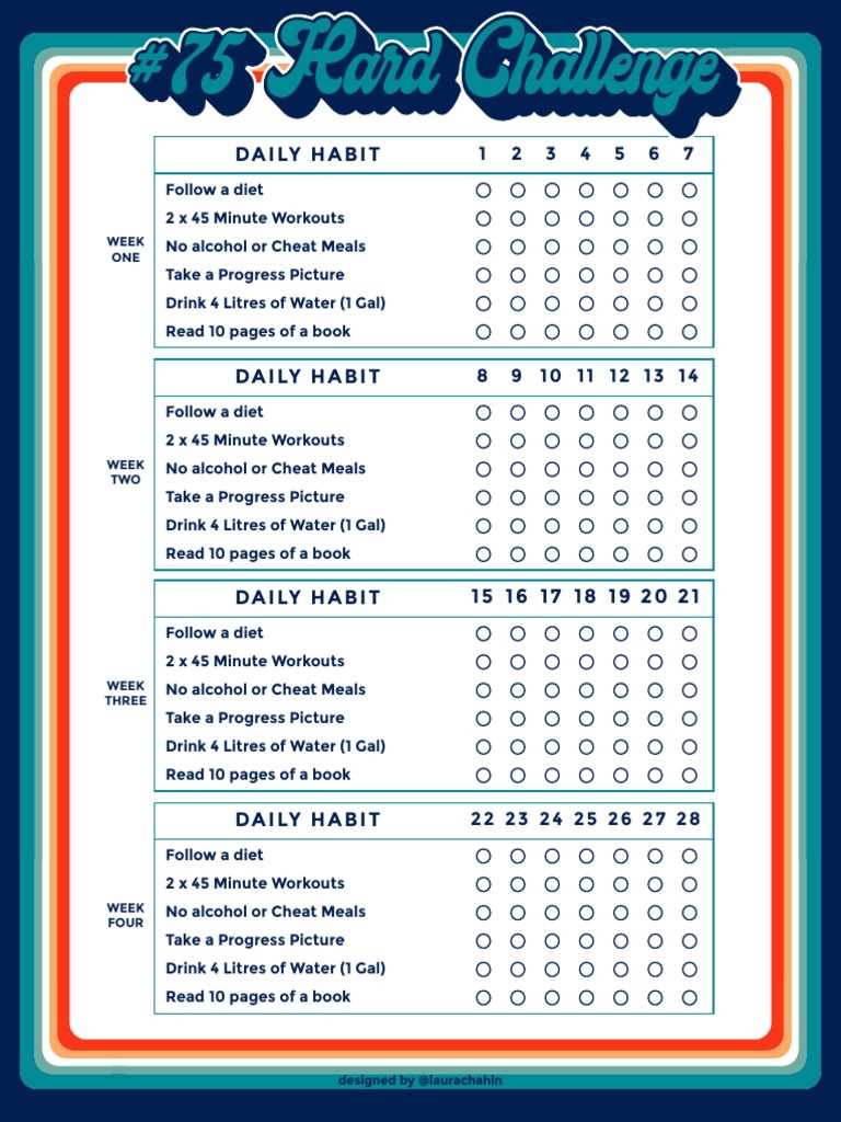 75 hard challenge printable checklist 75 hard challenge printable checklist