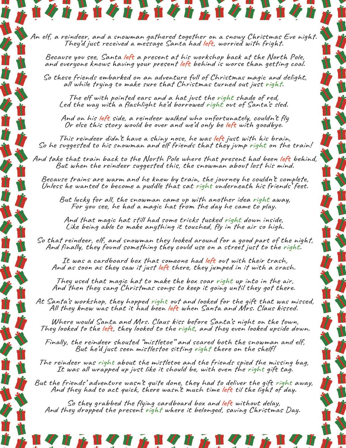 christmas right left game printable christmas right left game printable