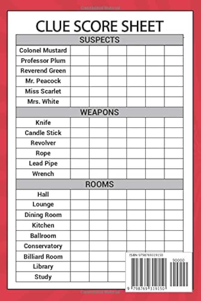 clue game printable sheets