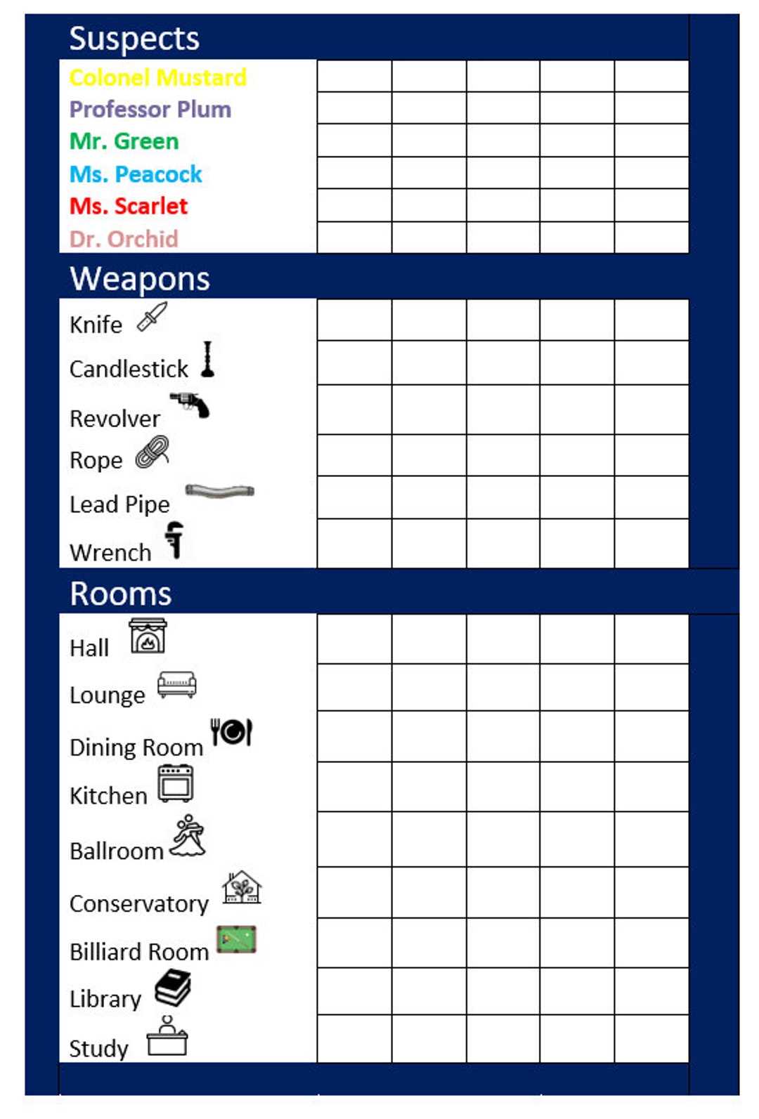 clue game printable sheets