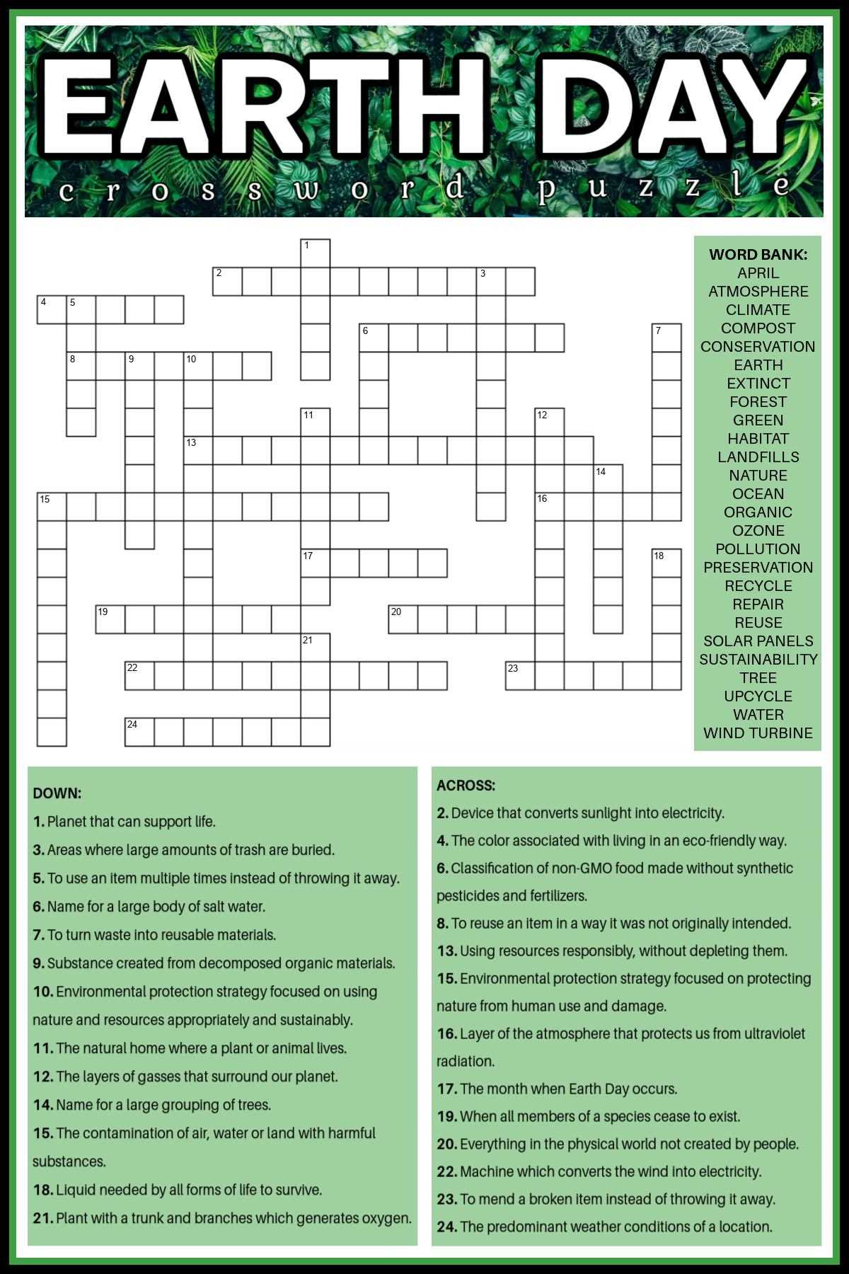 crossword puzzles with word bank printable
