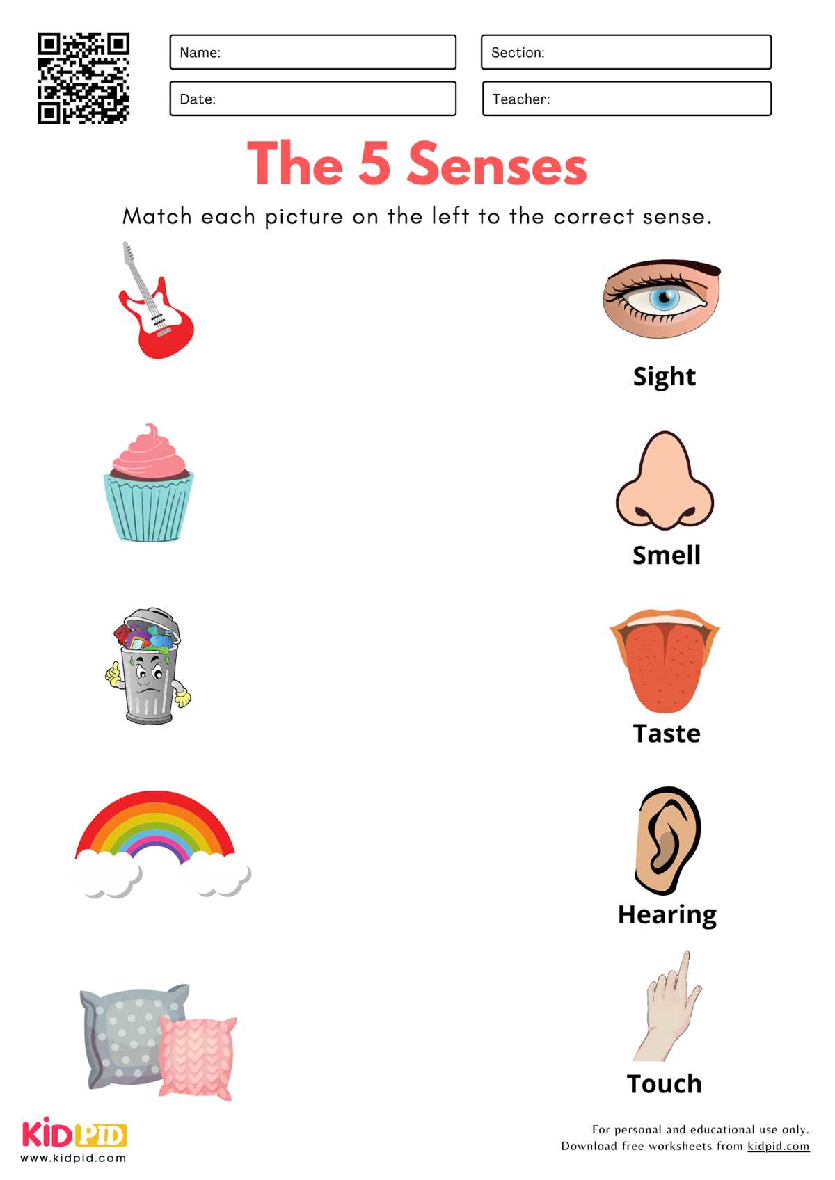 five senses free printables