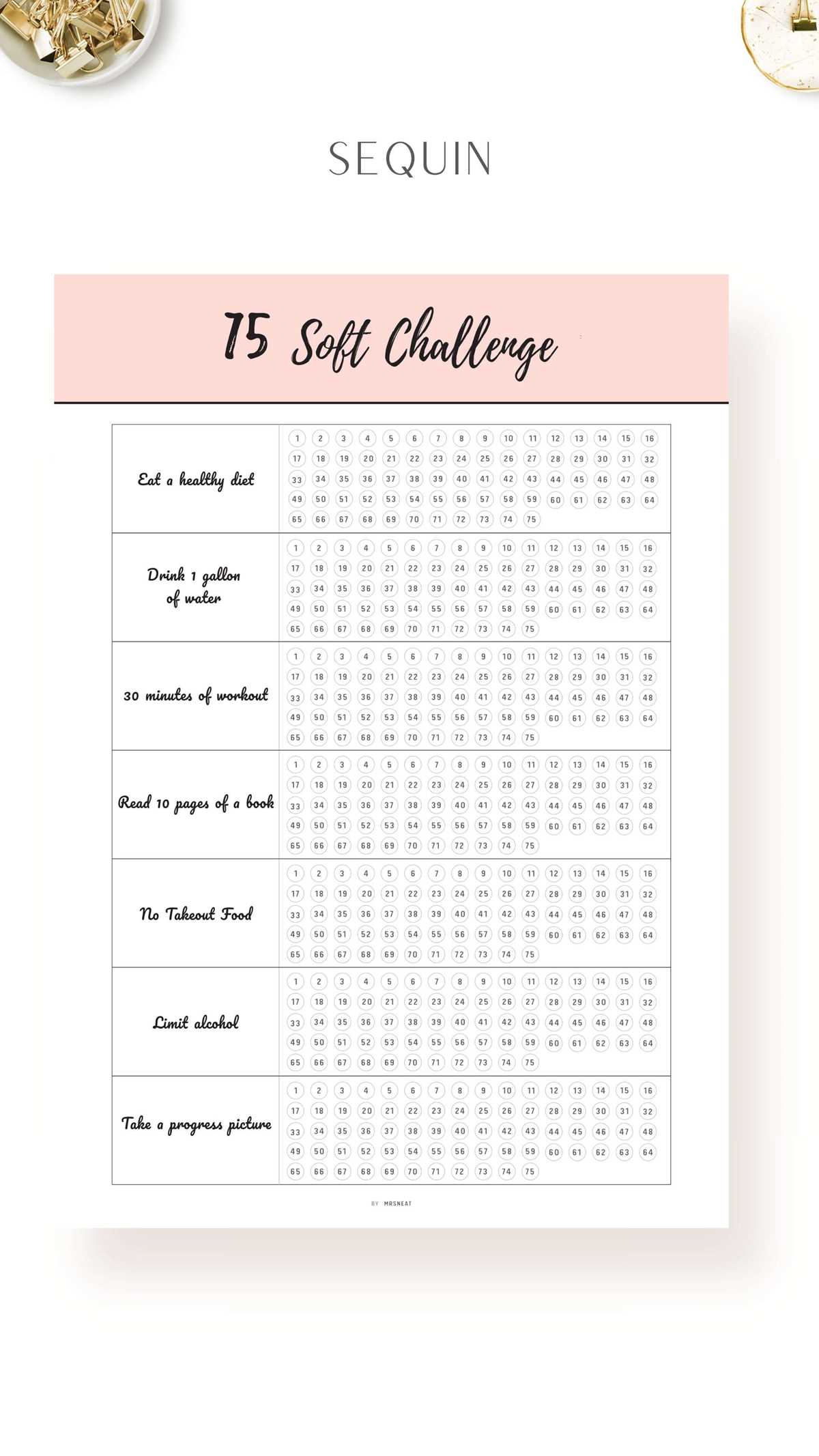 free printable 75 soft challenge tracker