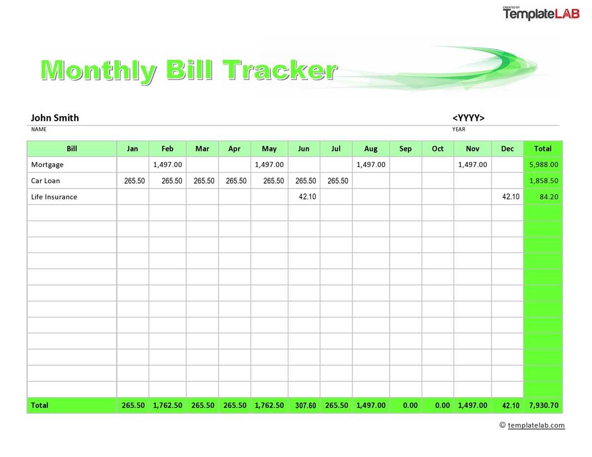 free printable bill tracker