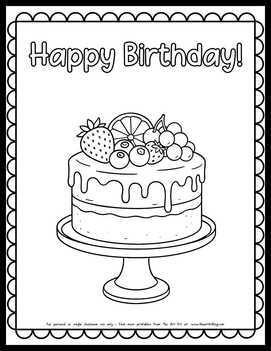 free printable birthday cake coloring pages