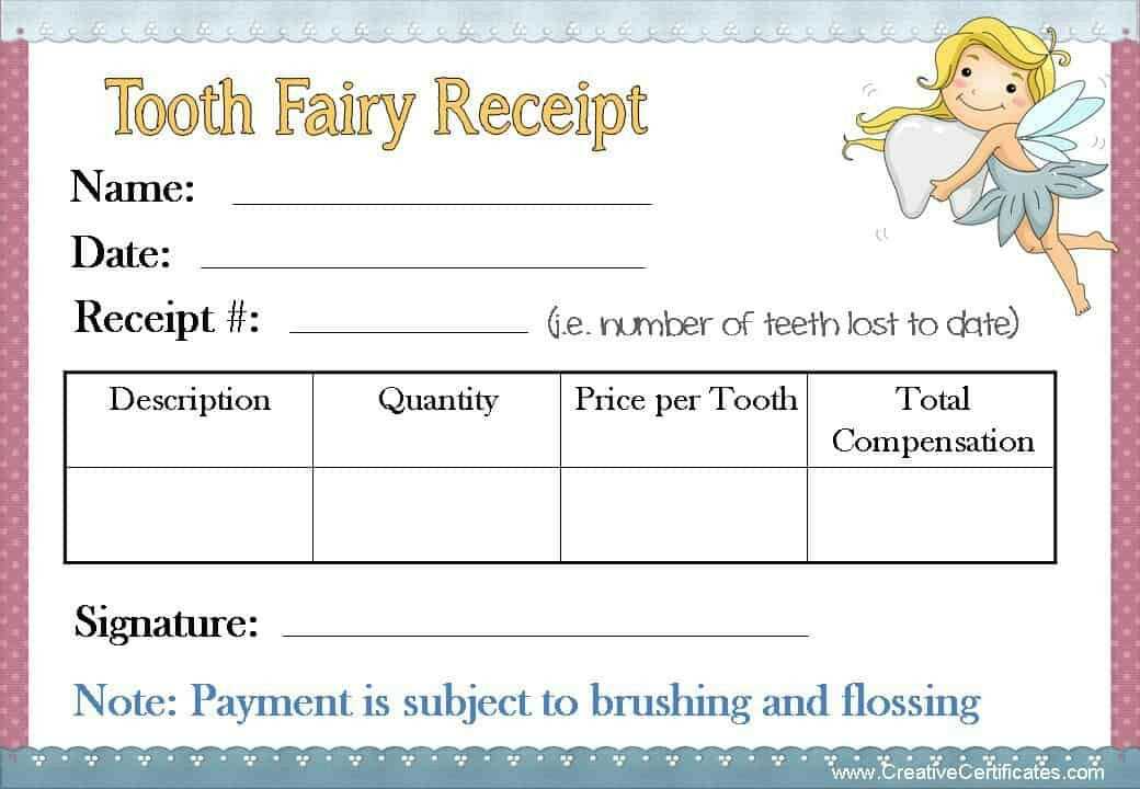 free printable printable tooth fairy receipt