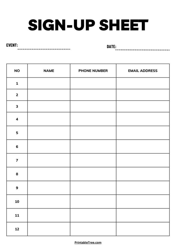 free printable sign up sheets free printable sign up sheets