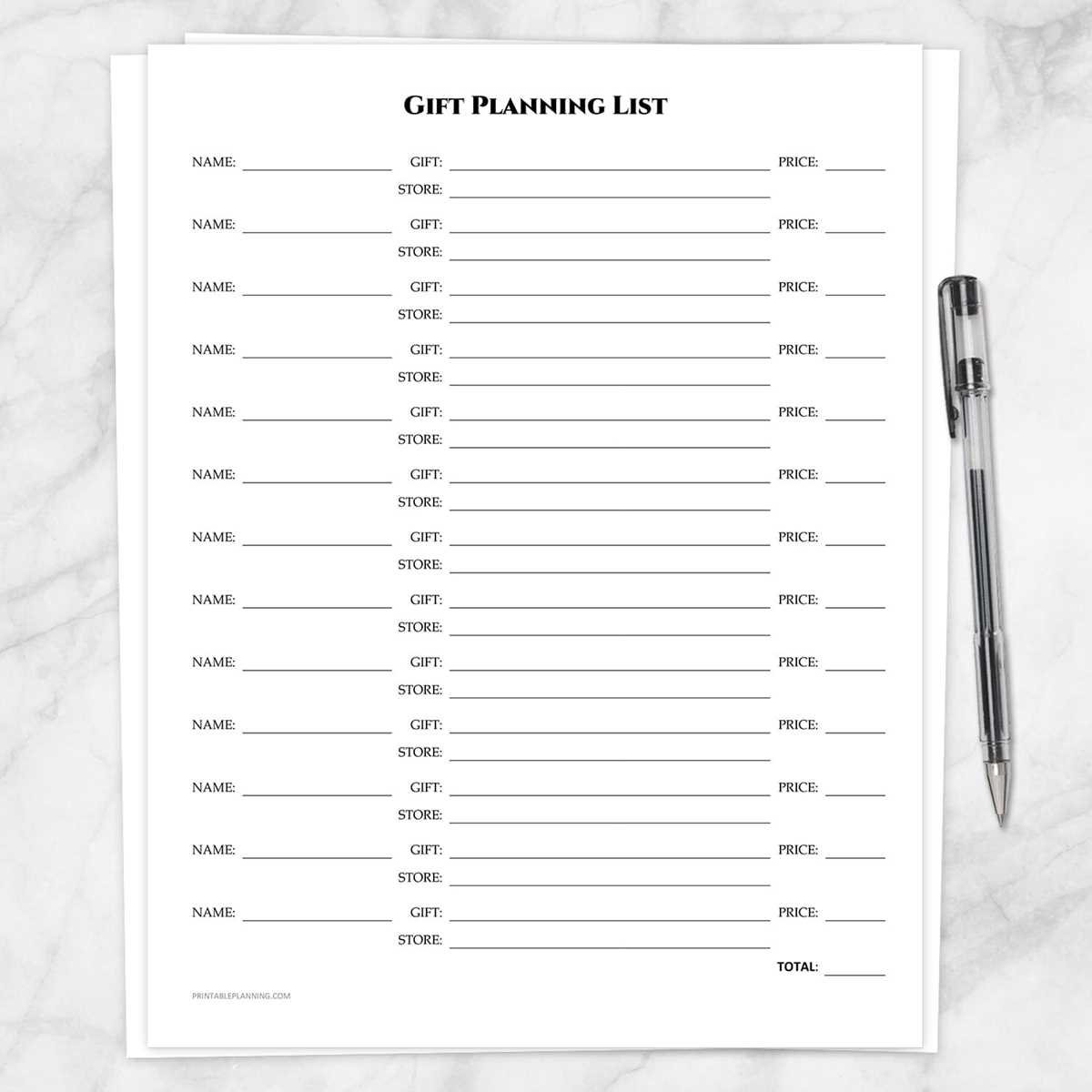 gift list printable