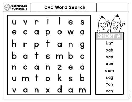 kindergarten word search printables