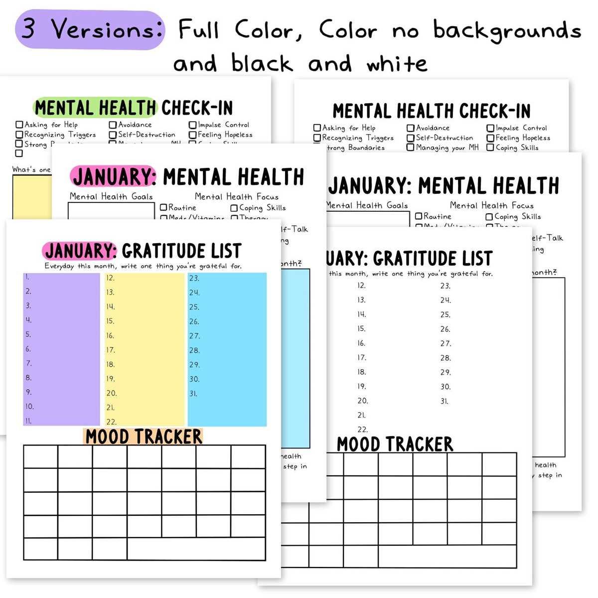 mental health printable worksheets