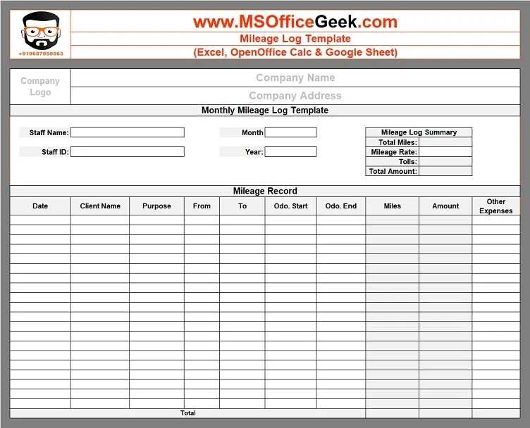 mileage logs printable