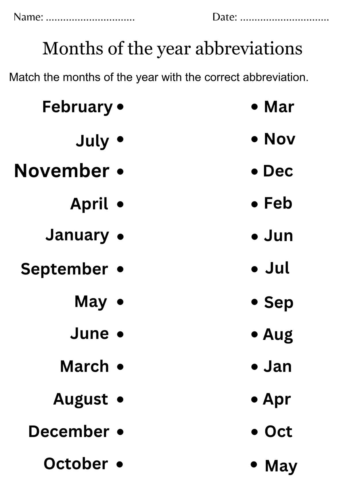 months of the year printable months of the year printable