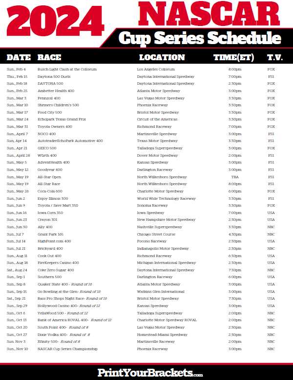 nascar schedule printable nascar schedule printable