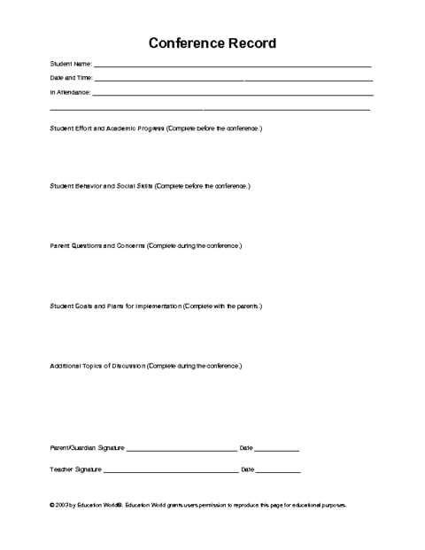 parent teacher conference printable forms