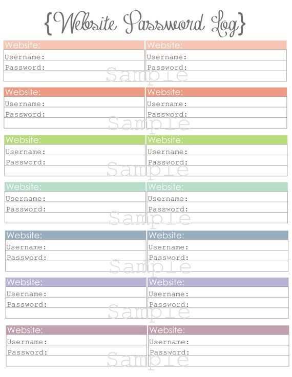 password sheet printable