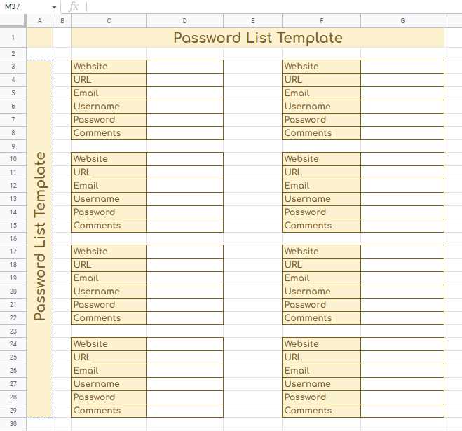 password sheet printable