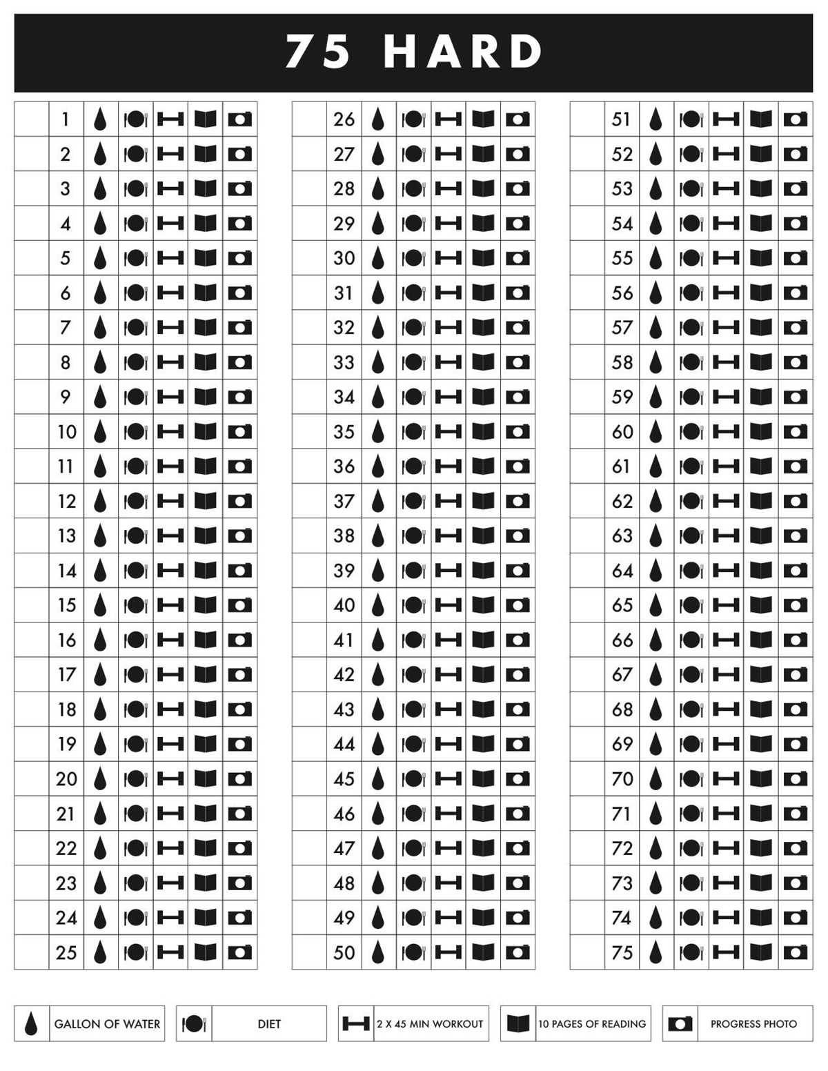 printable 75 hard challenge