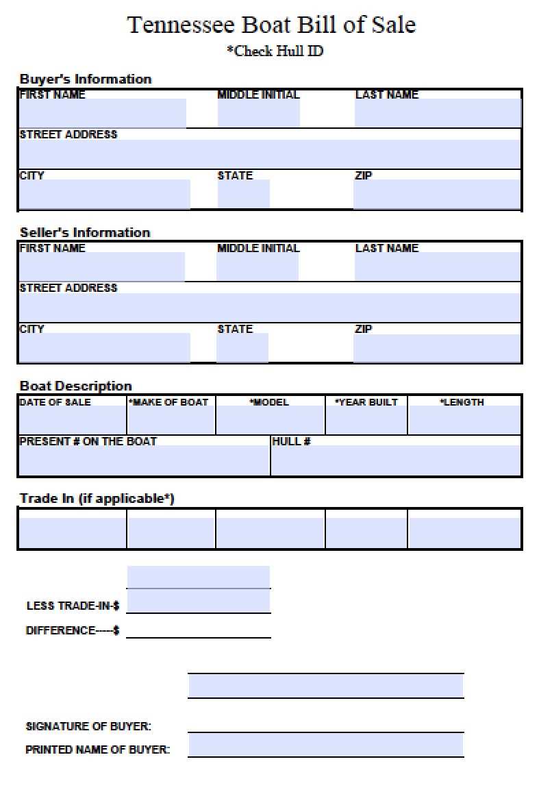 printable bill of sale for a boat