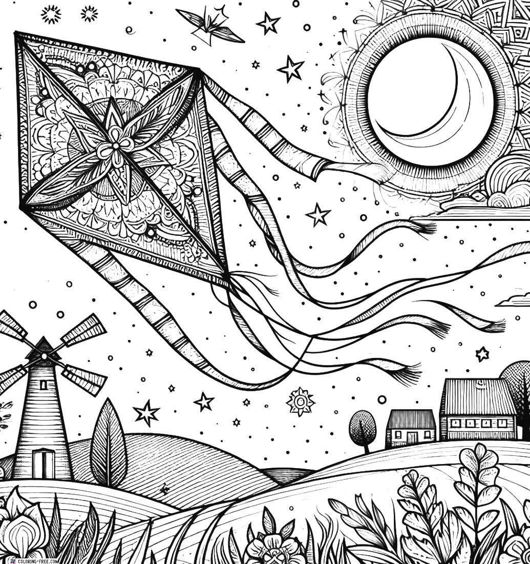 printable kite coloring page