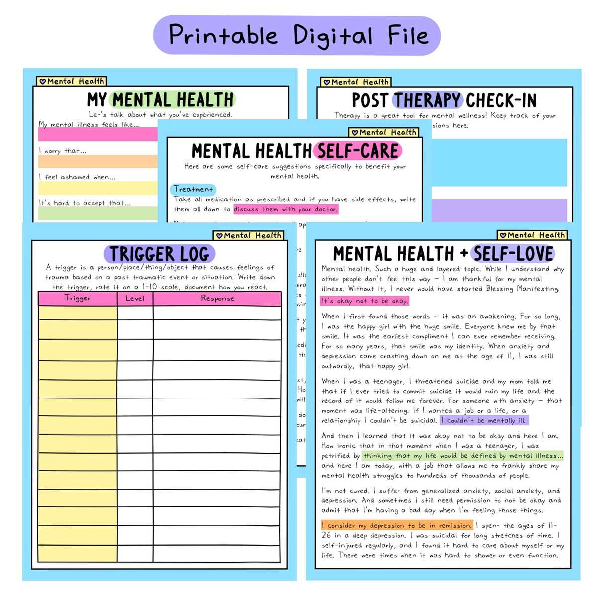 printable mental health worksheets