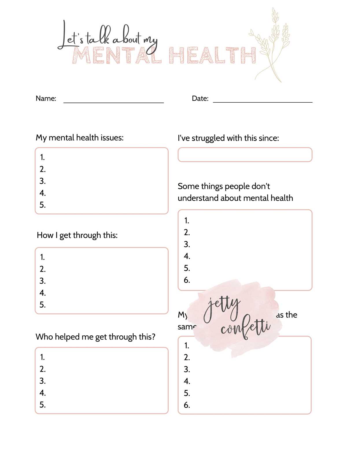 printable mental health worksheets