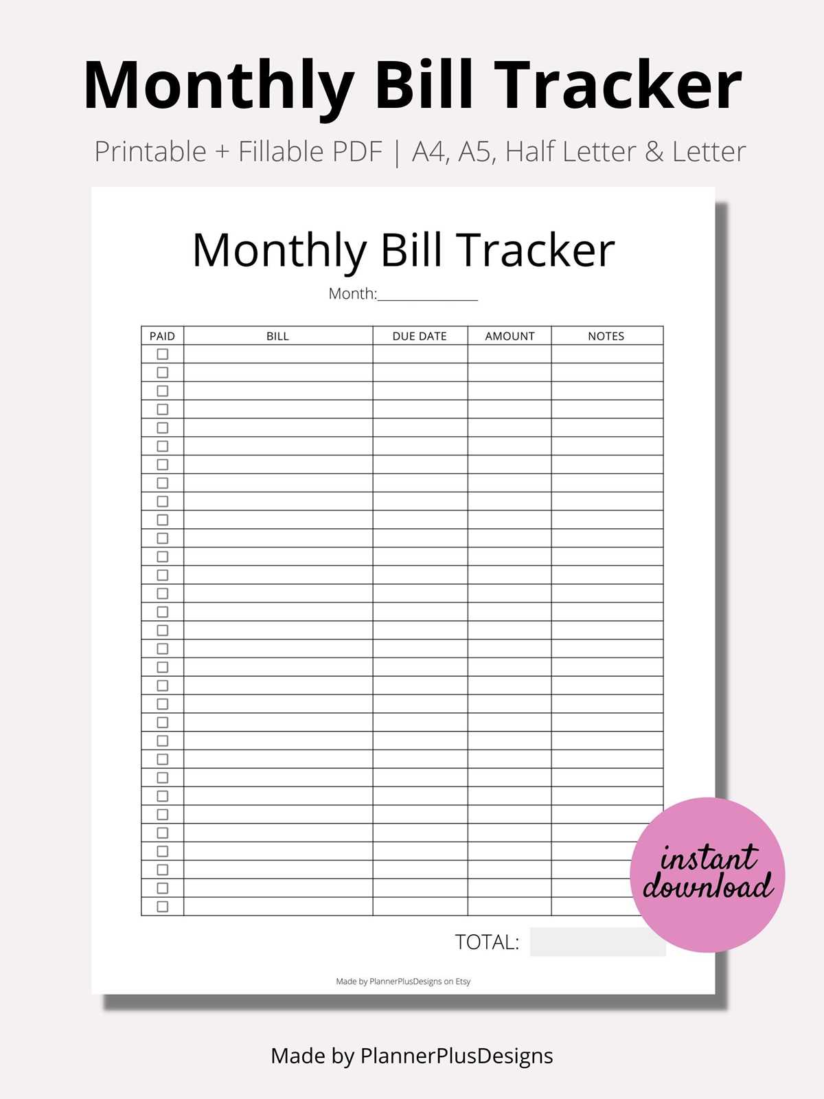 printable monthly bill organizer
