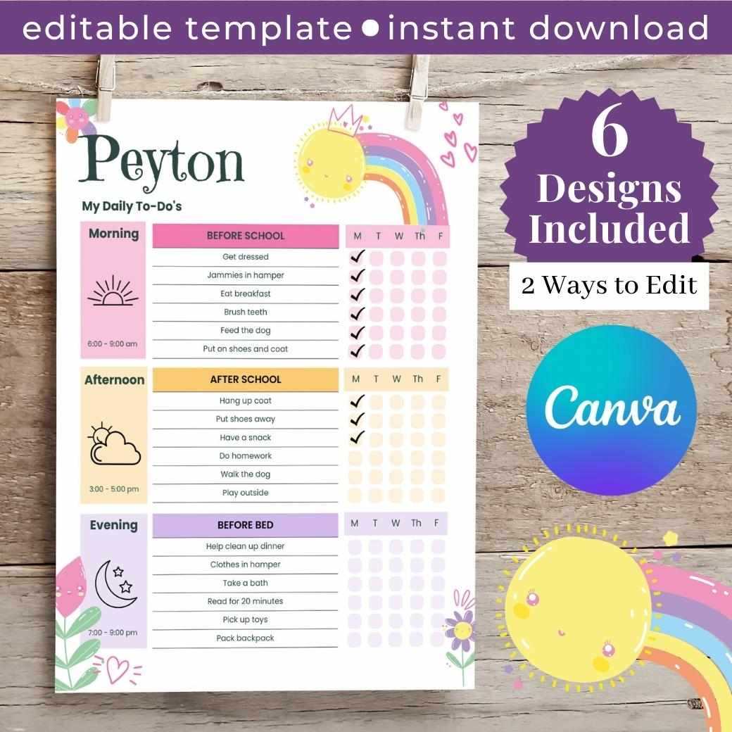 printable morning routine template