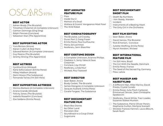 printable oscar nominees