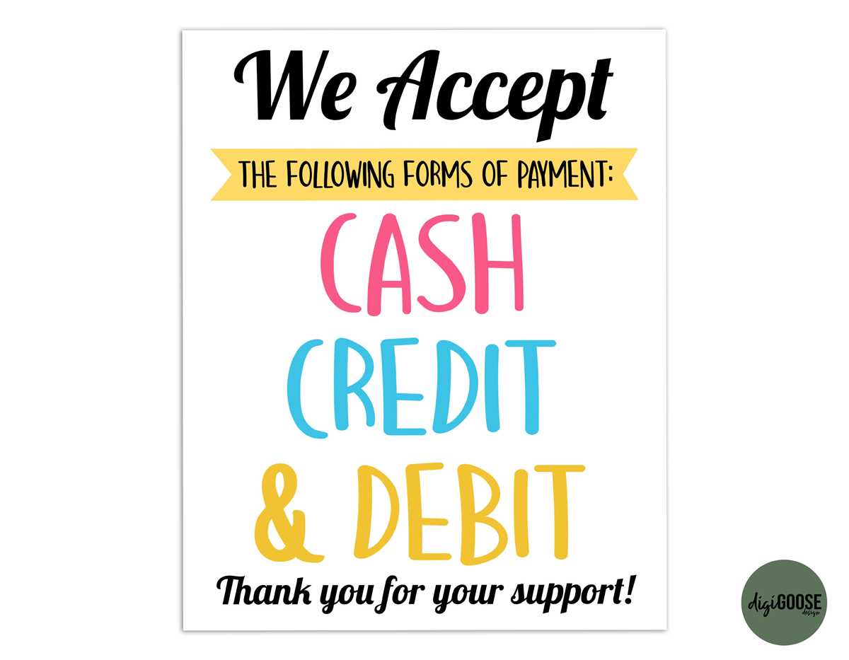 printable payments accepted sign printable payments accepted sign