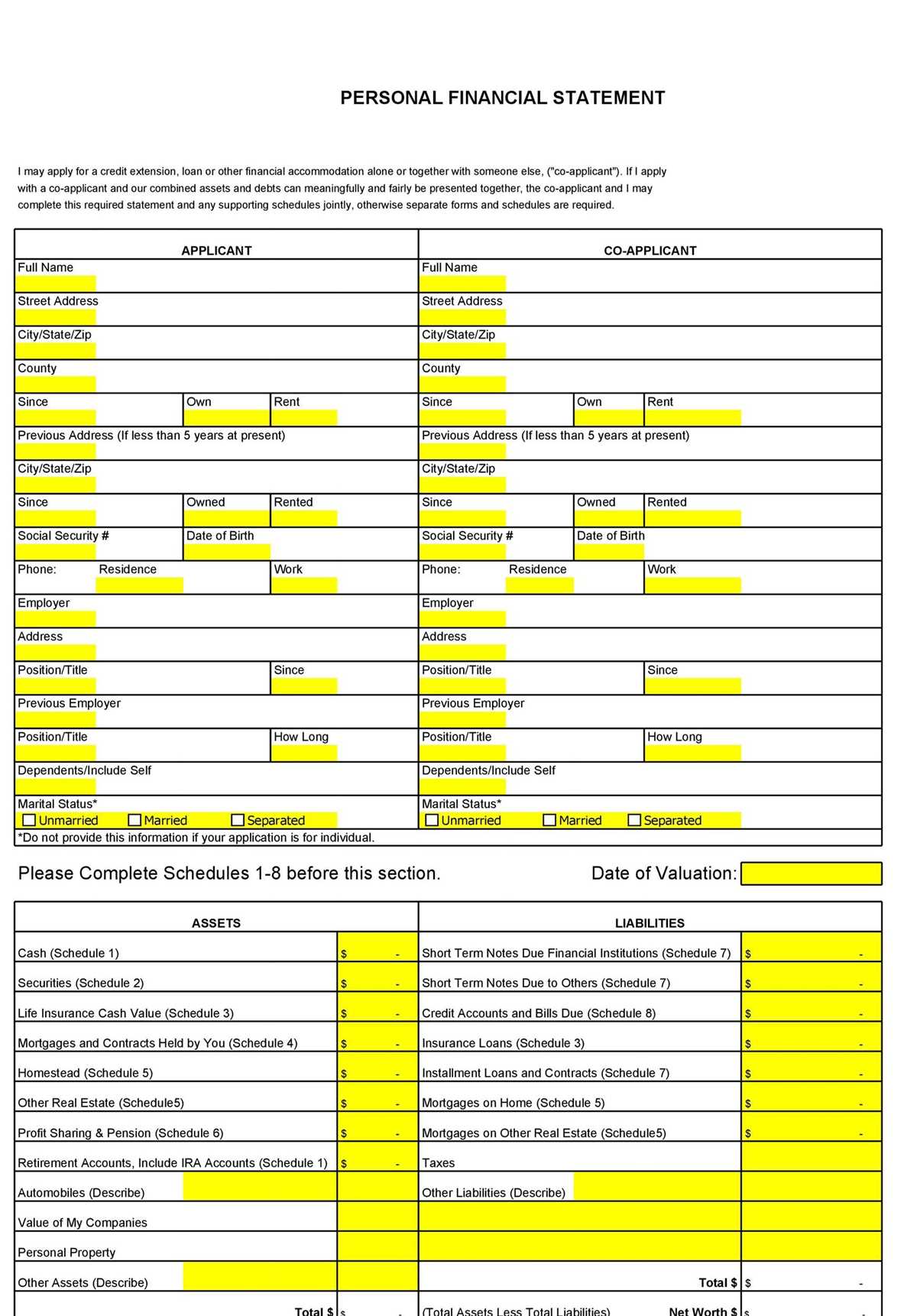 printable personal financial statement