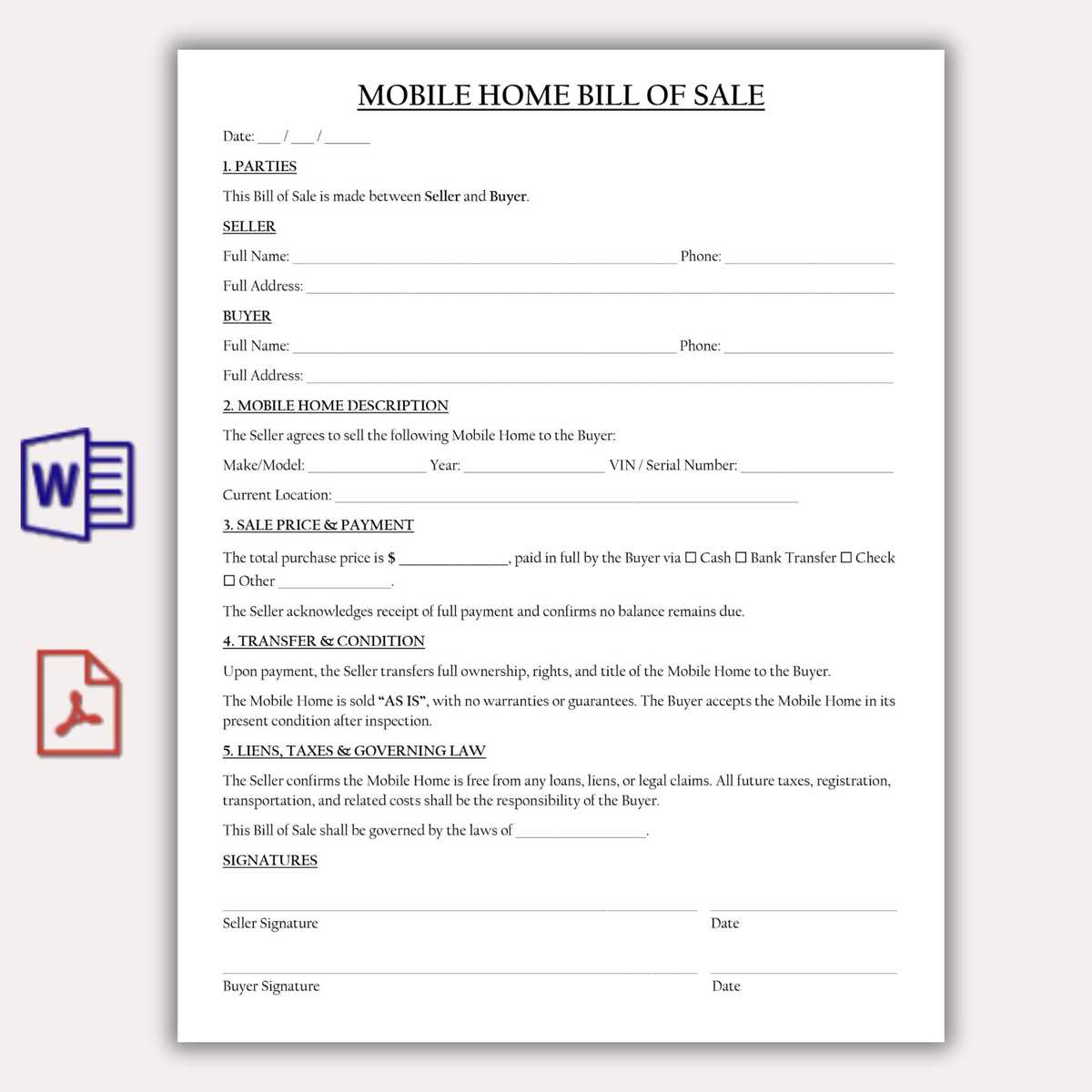 printable simple mobile home purchase agreement printable simple mobile home purchase agreement