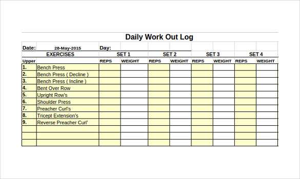 printable workout log printable workout log