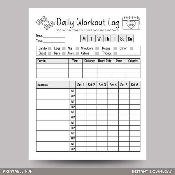 printable workout log printable workout log