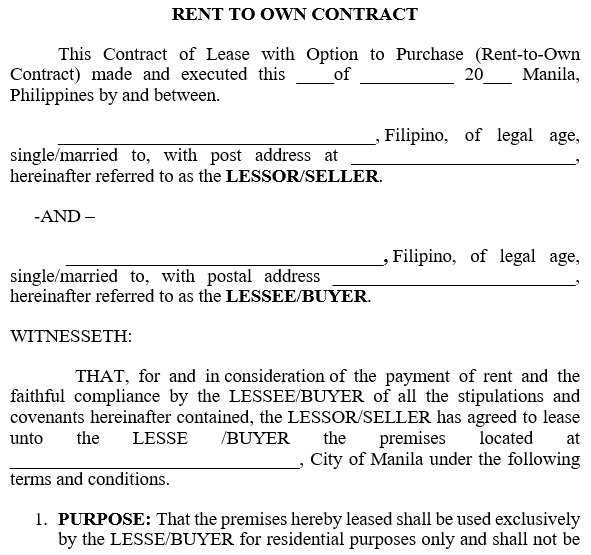 rent to own contract free printable rent to own contract free printable