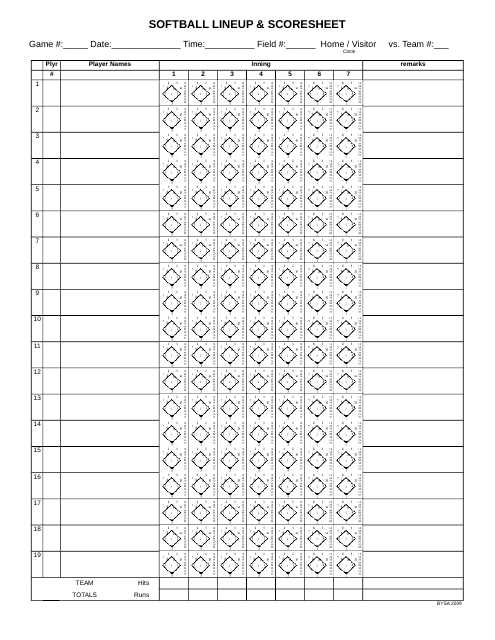 softball scoresheet printable softball scoresheet printable