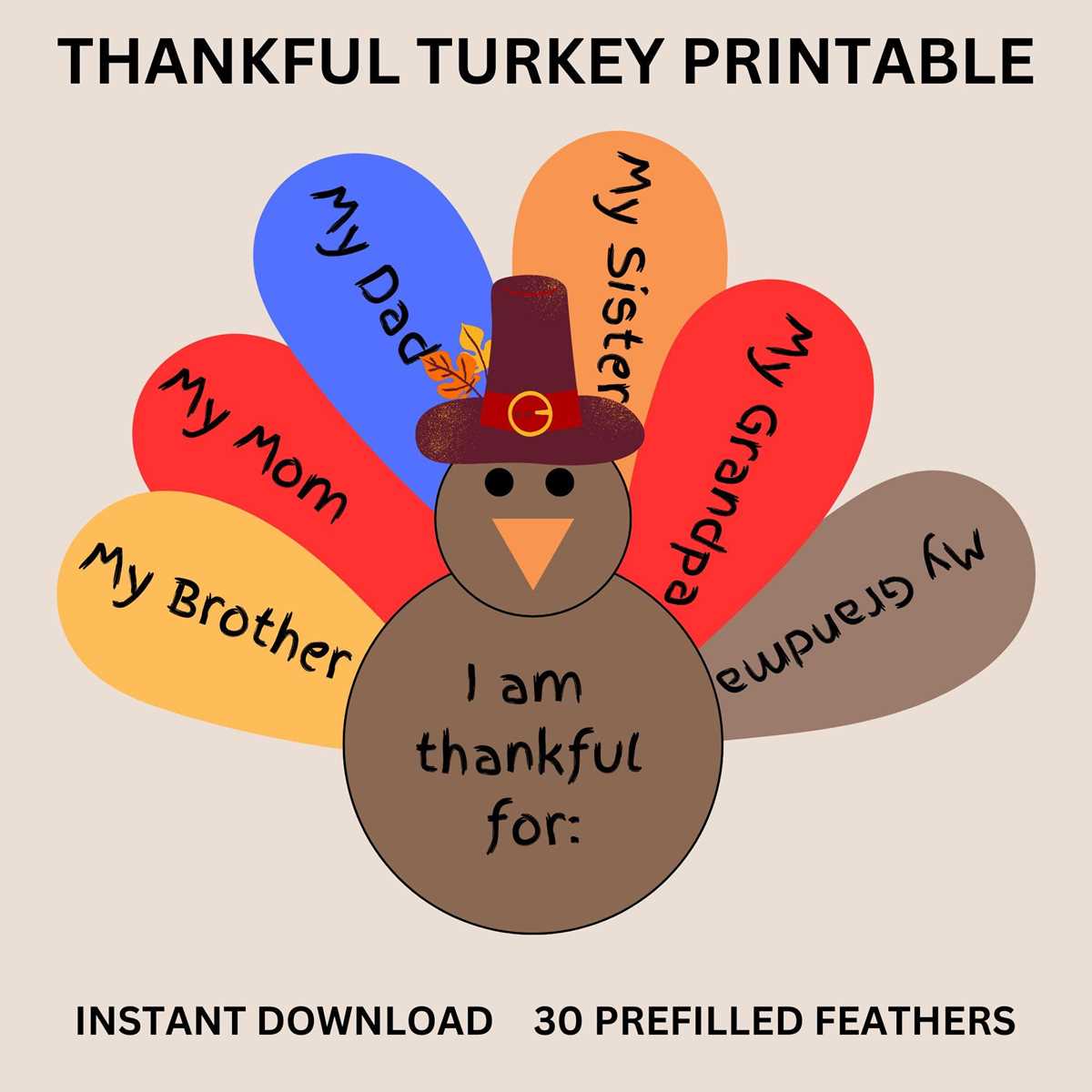 thankful turkey free printable