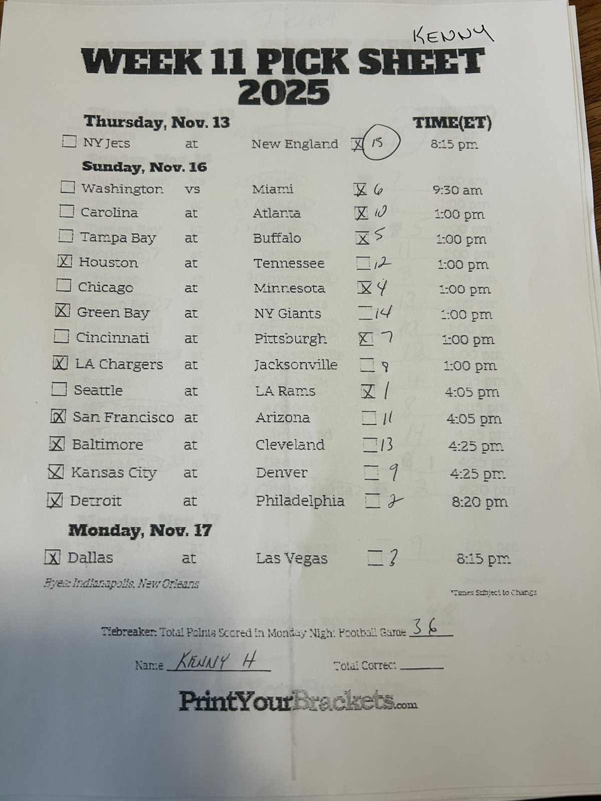 week 11 nfl printable schedule