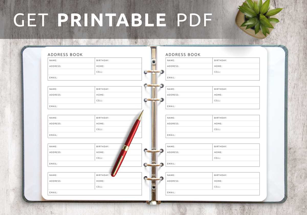 address book free printable
