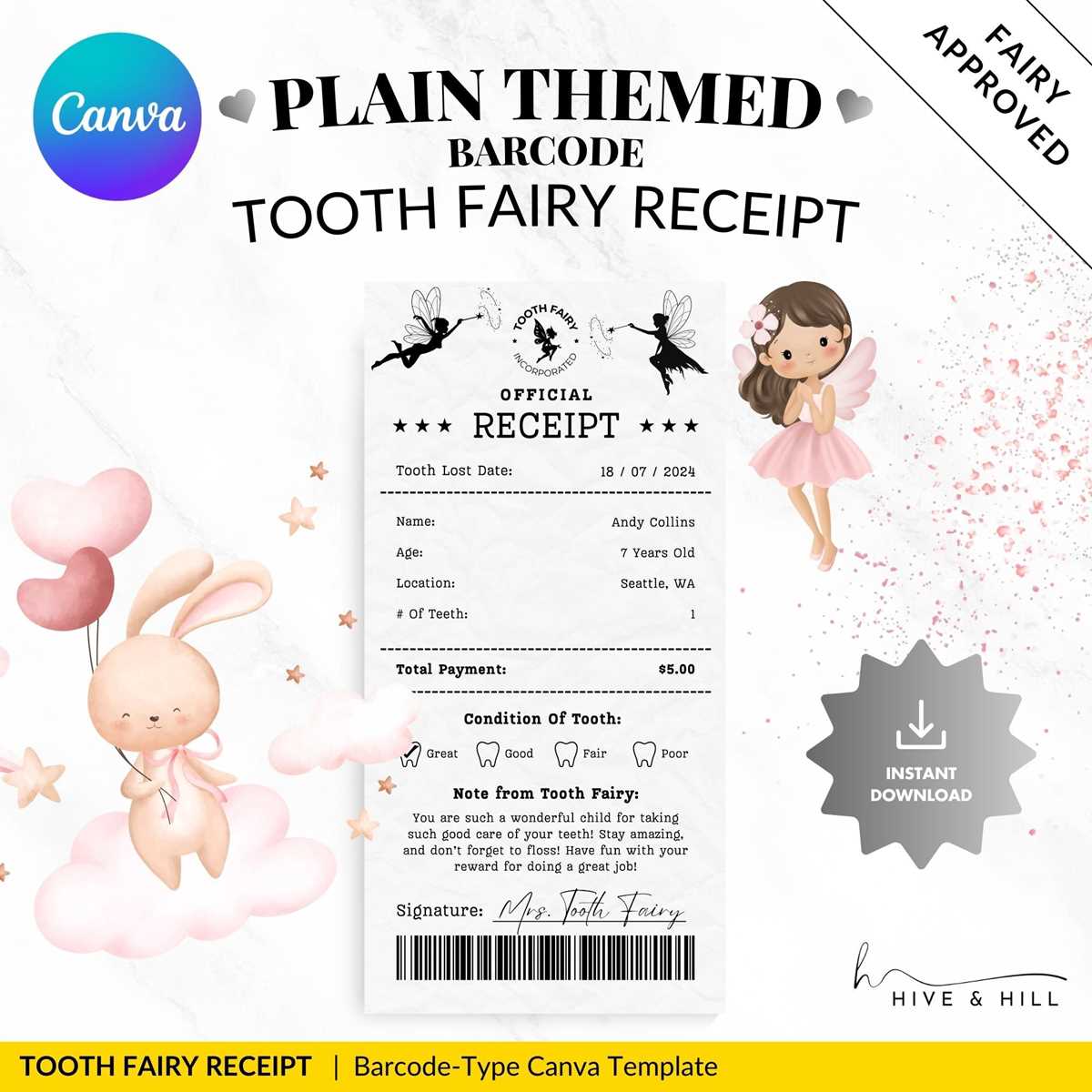 free printable printable tooth fairy receipt