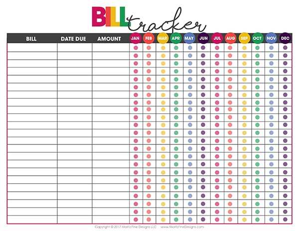free printable bill tracker