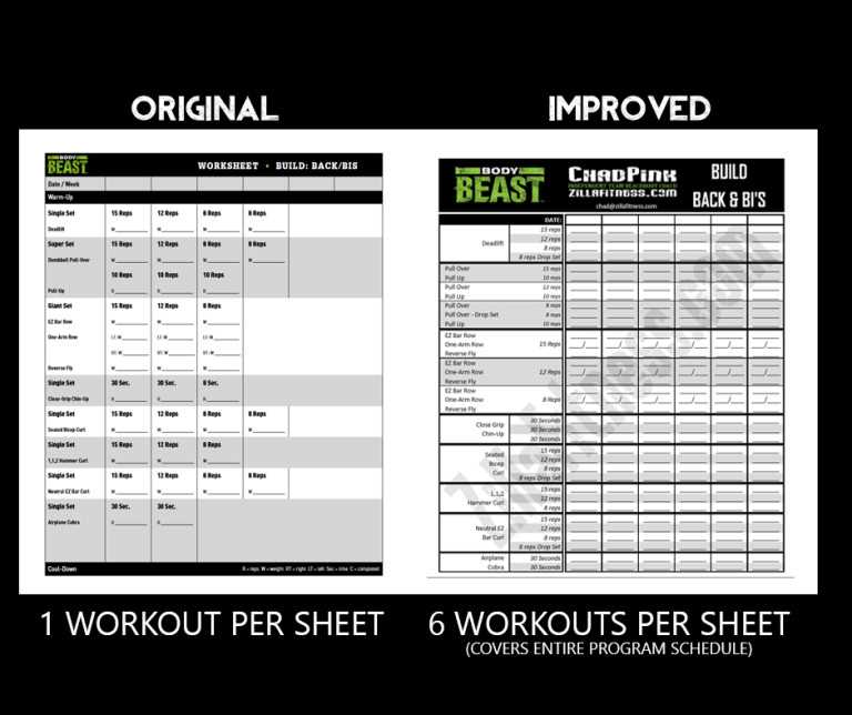 body beast printable workout sheets exercises