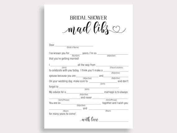 bridal mad libs printable bridal mad libs printable