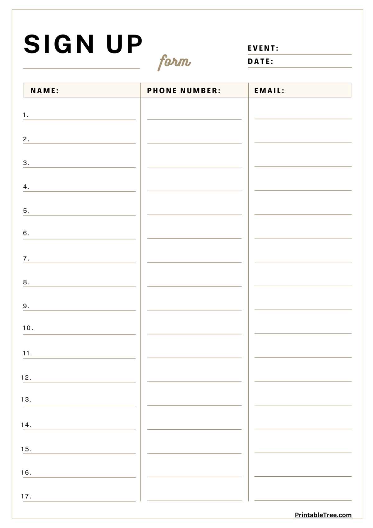 free printable sign up sheets free printable sign up sheets