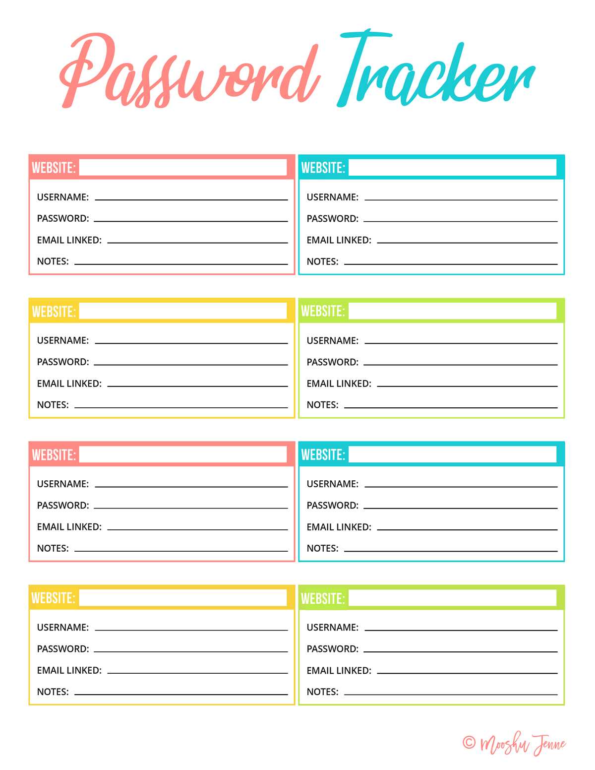 password printable sheet
