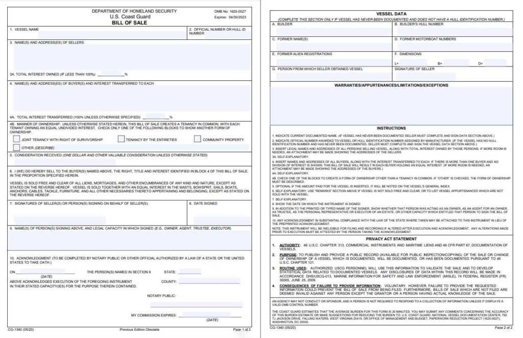 printable bill of sale for a boat