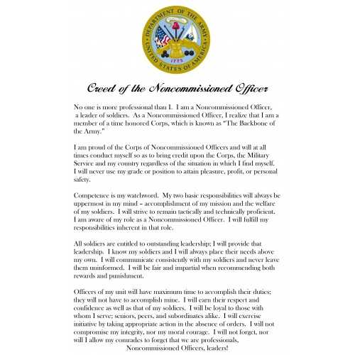 creed of the noncommissioned officer printable creed of the noncommissioned officer printable