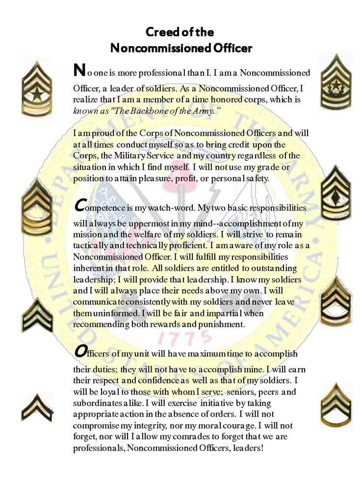creed of the noncommissioned officer printable creed of the noncommissioned officer printable
