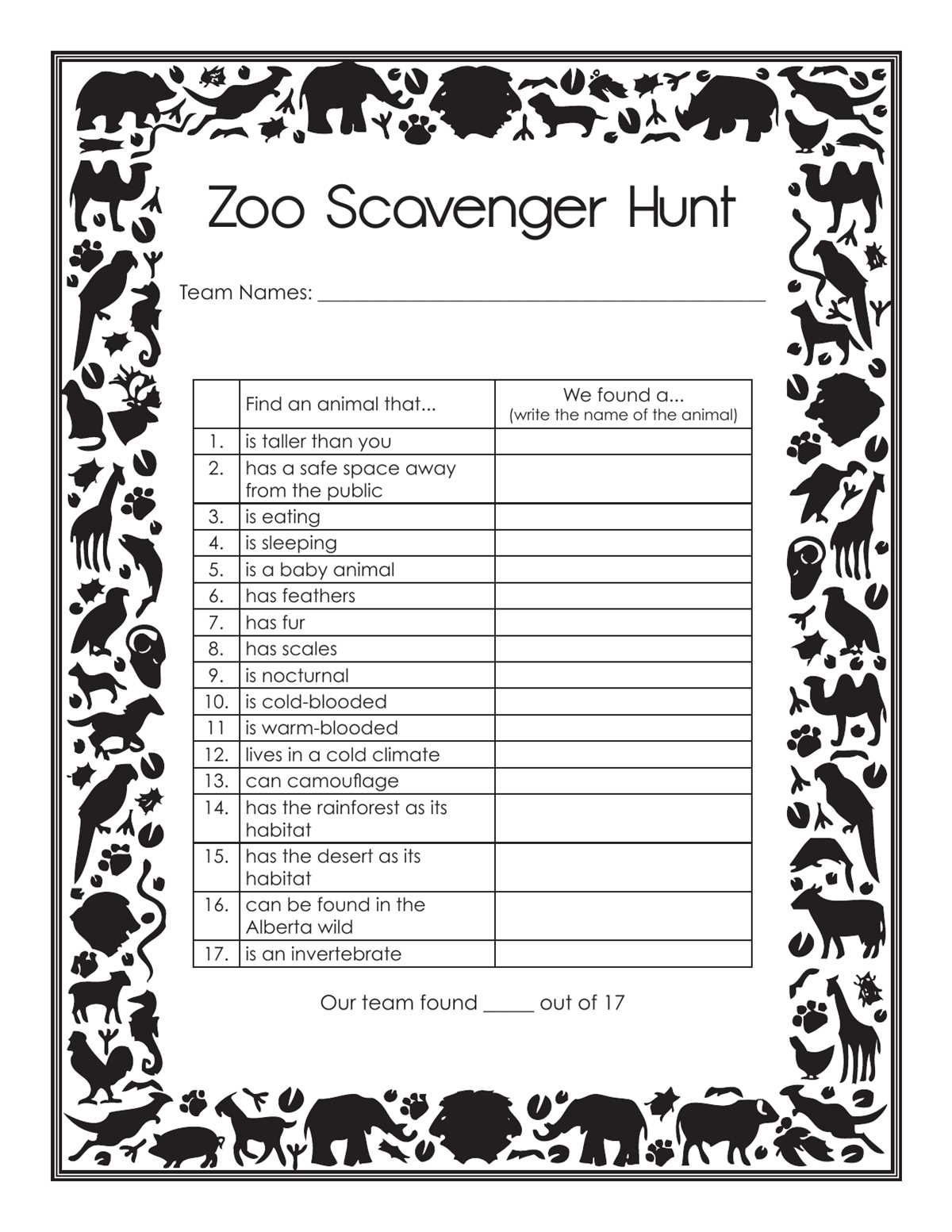 zoo scavenger hunt printable zoo scavenger hunt printable