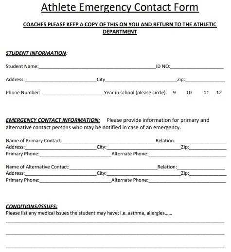 emergency contact form printable